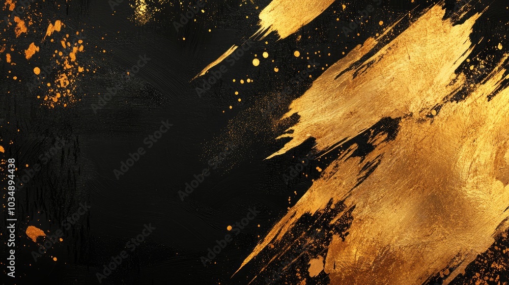Poster abstract gold shimmer strokes on a dark backdrop handcrafted painted frame contemporary textured des
