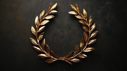 Golden laurel wreath representing triumph and accomplishment on a dark background ideal for themes related to awards or celebrations