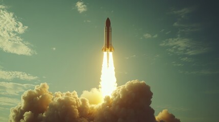 A rocket launching into the sky, symbolizing ambition, hope, and reaching new heights of success