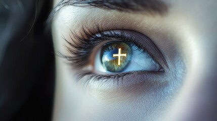Close-up of human eye with cross reflection, digital focus
