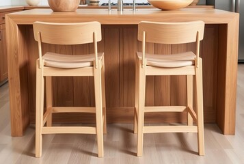 Wooden Bar Stools A set of minimalist wooden bar stools with a n