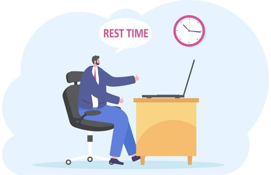 Businessman celebrating fist pump close up and look clock, vector illustration

