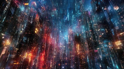 Obraz premium A cityscape illuminated with digital connections, symbolizing the interconnectedness of people and information in the digital era