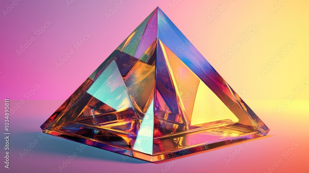 Aufkleber a pyramid constructed from vibrant glass showcasing a three dimensional appearance with reflections 