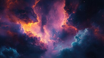 Naklejka premium Vibrant clouds of a mesmerizing nebula flow through the vastness of space