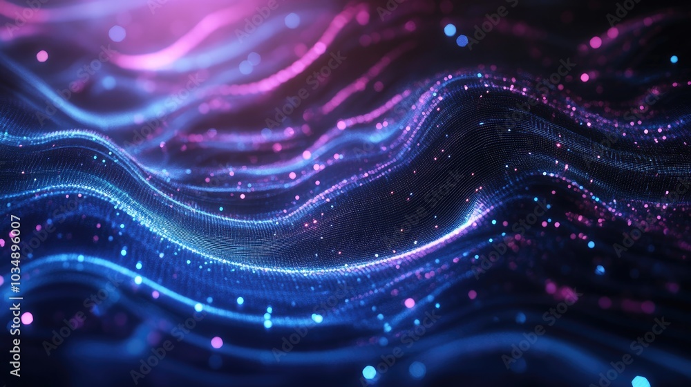 Poster dark abstract background featuring neon curves and intricate technological patterns