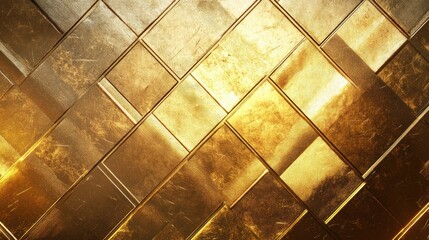 Abstract elegant Art Deco geometric ornamented gold textured glowing background featuring a trendy square texture inspired by the roaring 20s