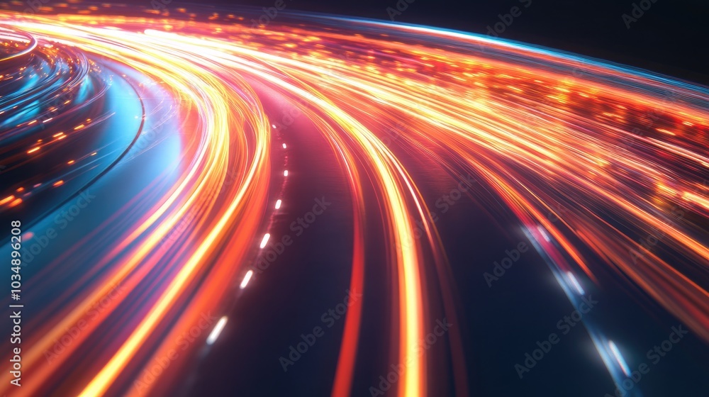 Poster abstract light background featuring illuminated roadways nighttime highway traffic motion lights and