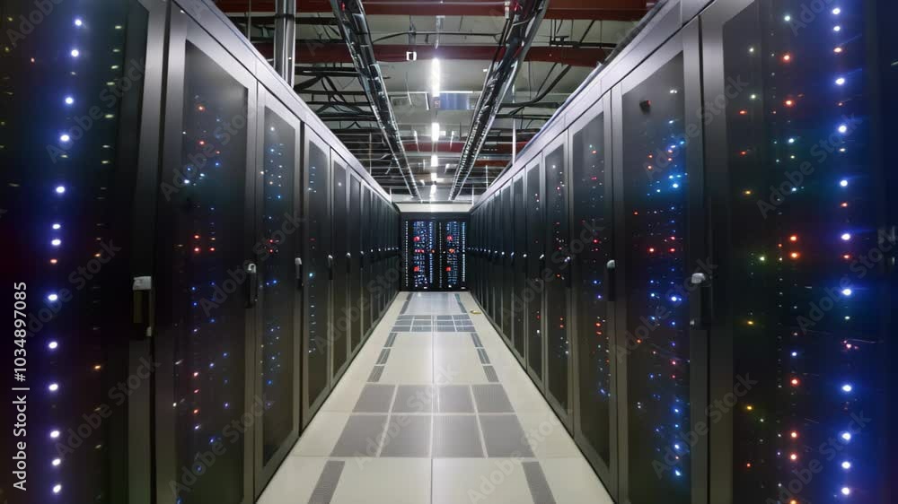 Aufkleber rows of servers in a large data center, a supercomputer running simulations of genetic evolution