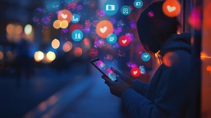 A person using a smartphone with multiple social media icons floating around, symbolizing the impact of technology on modern social life
