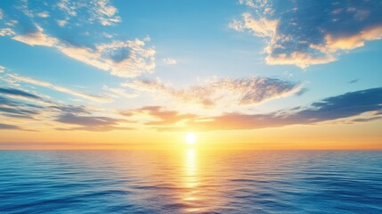 Obraz premium A bright sunrise over a calm ocean, symbolizing new opportunities, hope, and the promise of future success