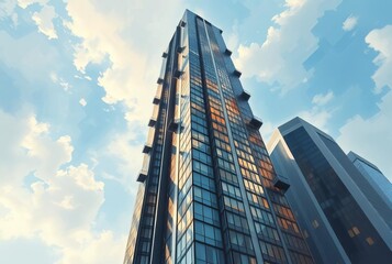 Skyscraper Dynamics A macrorealist painting of a skyscraper's dy