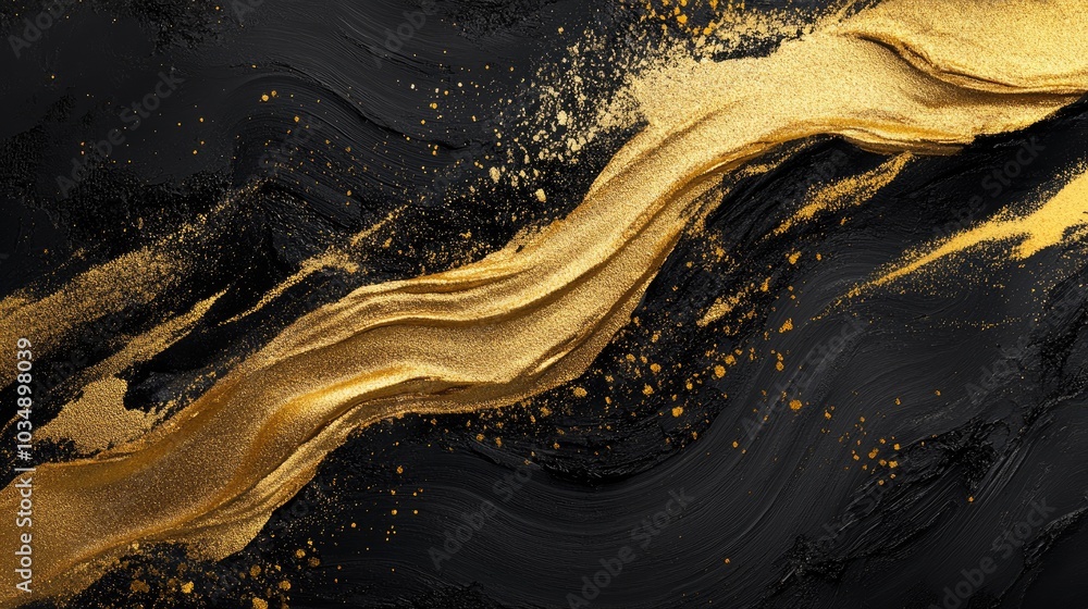 Poster abstract gold shimmer strokes on a dark backdrop handcrafted painted frame contemporary textured des