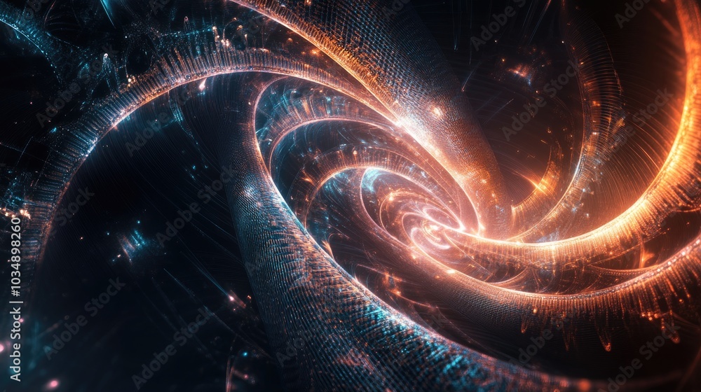 Poster dark abstract background featuring neon curves and intricate technological patterns