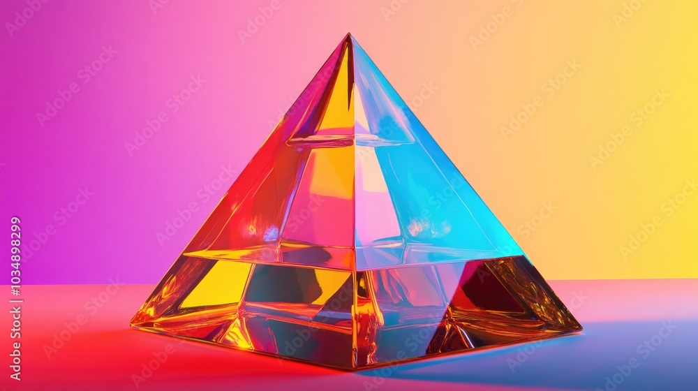 Aufkleber a pyramid constructed from vibrant glass showcasing a three dimensional appearance with reflections 