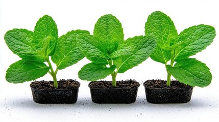 A photostock images of mint leaves on stems, isolated on white background, High Quality