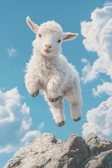 Cute Lamb Jumping on a Mountain
