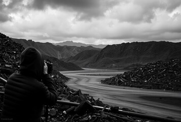 Cinematic Black and White of Landfill Shooting a dramatic black