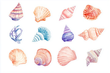 カラフルな貝殻の素材、セット