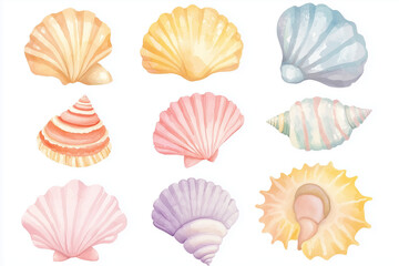 Obraz premium カラフルな貝殻の素材、セット