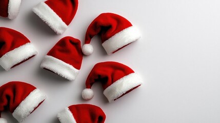 A photostock images of multiple Santa hats in different positions, isolated on white background, High Quality