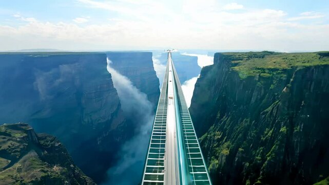 a high-speed, fly-through video across the Canyon Glass Bridge in bright midday light
