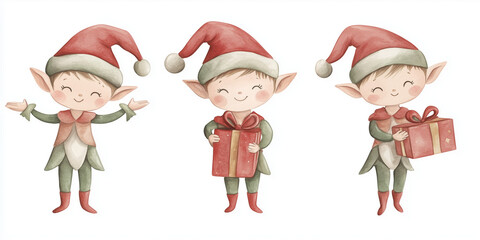 エルフがプレゼントを持っている水彩画