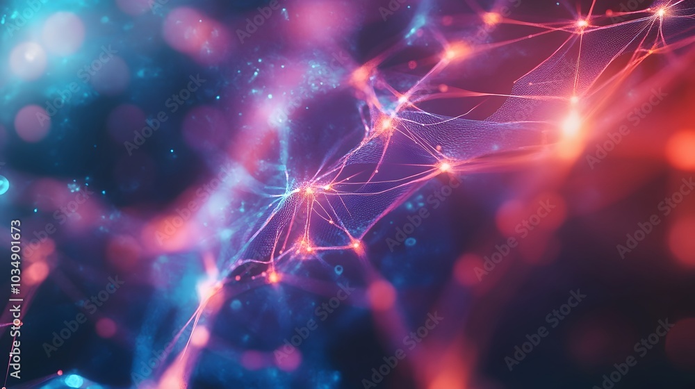 Poster template for science and technology presentation. plexus style background.