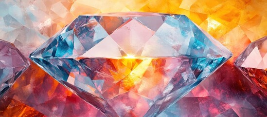 Stunning Close-Up of a Sparkling Diamond with Vibrant Colors and Reflections in a Radiant Light Setting