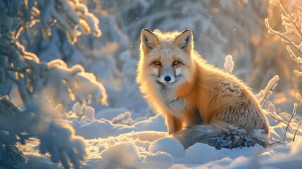 Obraz premium A fluffy polar fox with perfect golden fur fitting perfectly with the snowy setting