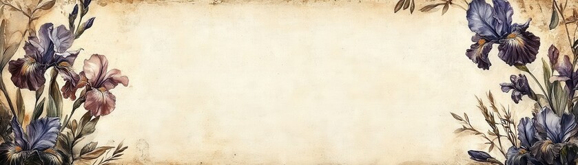 Obraz premium Vintage Floral Background with Elegant Irises and Rustic Texture for Invitations or Artistic Projects