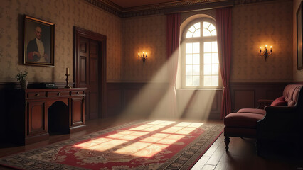Beautiful light in the room. A ray of light, a cozy atmosphere.