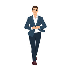 Businessman CEO executive manager in formal attire walking front view. Flat vector illustration isolated on white background