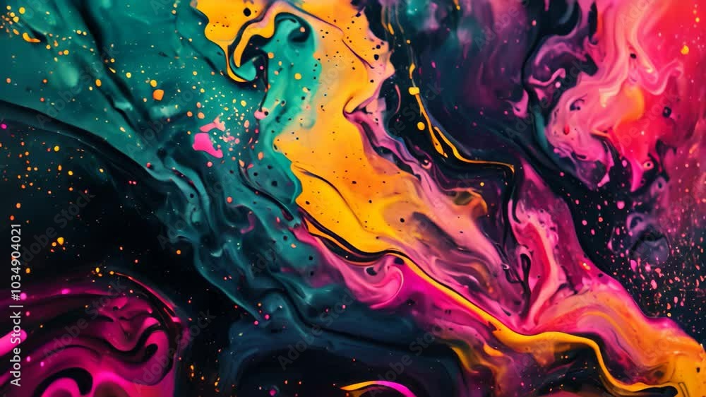 Poster this video captures an abstract painting filled with a variety of shapes and colors, creating a dyna