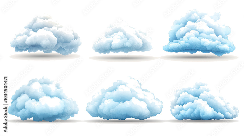 Poster variety of realistic clouds showcases different shapes and sizes generative ai