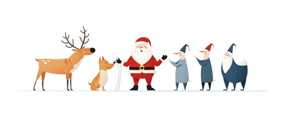 Fototapeta premium Santa attempting to fix a broken sleigh GPS, while reindeer impatiently tap their hooves and elves offer sarcastic 'help'