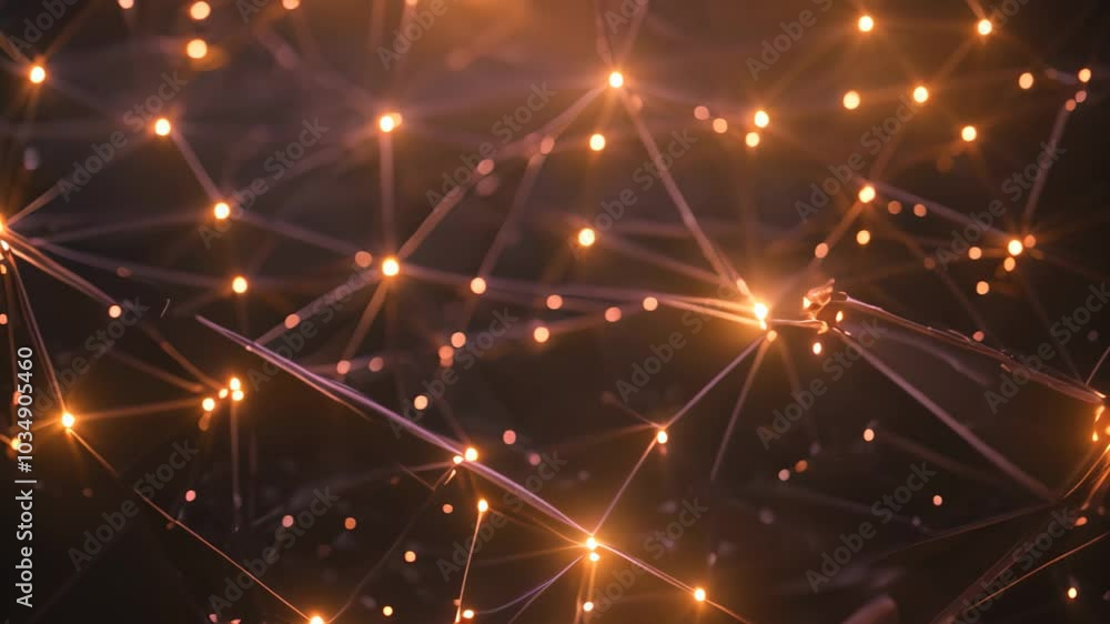 Aufkleber close-up of network of orange lights, a web of interconnected nodes depicting the decentralized natu