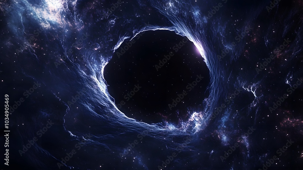Wall mural abstract black hole system over star field with event horizon, gravity singularity in outer space.