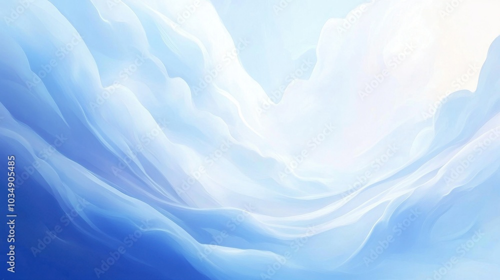 Poster airy sky blue abstract design with wispy cloud shapes blending into soft gradients, creating a calm 