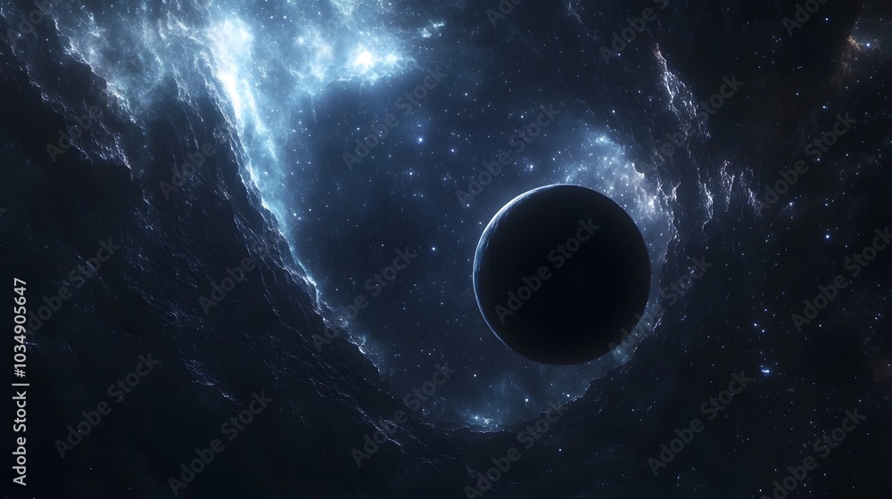 Wall mural abstract black hole system over star field with event horizon, gravity singularity in outer space.