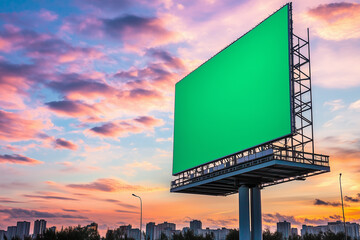 Vibrant Sunset with Green Billboard