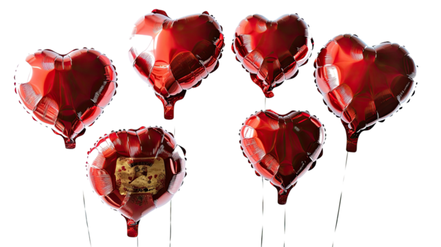 Collection of Vibrant Red Heart Balloons Floating in Air Generative AI