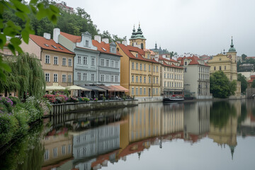 Fototapeta premium Charming Riverside Homes Reflection