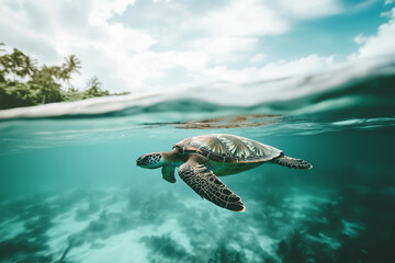 Obraz premium Majestic Sea Turtle Swimming Gracefully