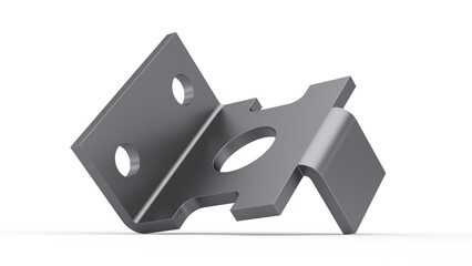 Sheetmetal bracket. Mechanical part. Isolated. White background. 3d render