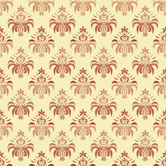 Fototapeta premium Damask floral seamless pattern for textile or wallpaper design. Classic yellow theme 