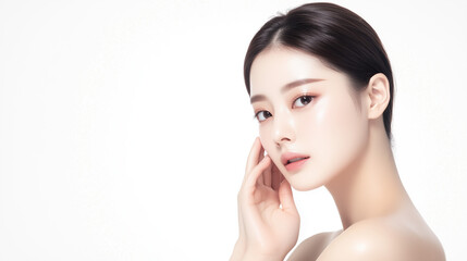 Beautiful young asian woman with clean fresh skin on white background, Face care, Facial treatment, Cosmetology, beauty and spa, Asian women portrait.