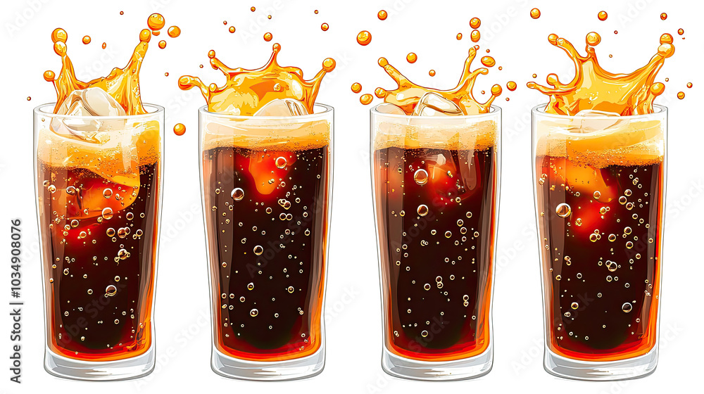 Poster refreshing cola drinks with fizzy bubbles and lively splashes generative ai
