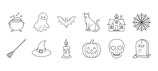 Halloween Icon Pack Spooky Coloring Book Elements for Halloween Designs and Projects