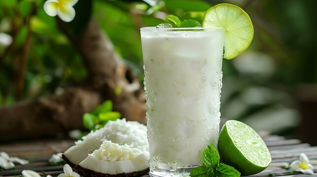 A glass of chilled coconut water with a dash of lime elevates grilled chicken